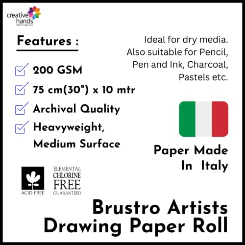 Image of Brustro Artist Drawing Paper roll 200 GSM. Size 75 cm, 30 inch (Inches) x 10 mtr