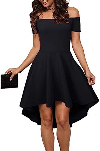 Women Off Shoulder High Low Elegant Skater Swing Cocktail Dress Wedding Party Prom Dress
