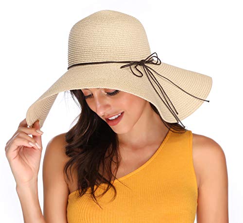 Sombrero de paja femenino con ala ancha y protección solar UPF 50+ miniatura 2