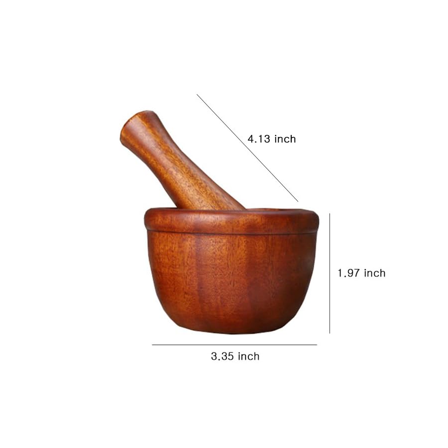 Lacquered Mini Wooden Mortar & Pestle Grinding Bowl Set Garlic Crush Pot Kitchen Tool (Brown, Small)