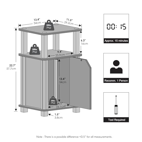 Image of Furinno JUST Night Stand, 3-Tier Nightstand with Door Cabinet, Side Table, End Table with Open Shelf, for Living Room, Bedroom, Espresso