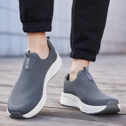 Image of Men's Wide Non-Slip Walking Shoes Lightweight Breathable Knit Casual Sneakers Slip On Athletic Shoes Ultra Comfort Durable