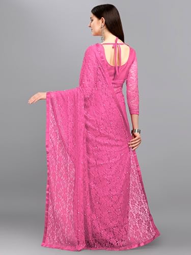 Image of LOROFY Women's Brasso Net Saree With Blouse