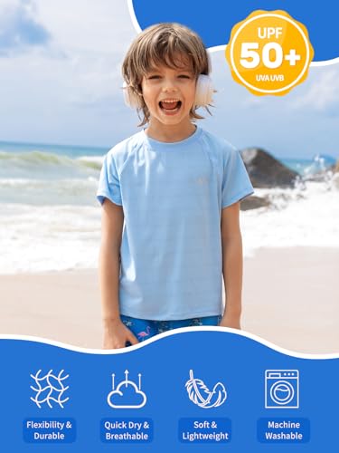 Angel season Boys Rash Guard Swim Shirt Short Sleeve UPF 50+ for Toddler Kids Teens Swimwear Rashguard Quick Dry, Size 3-142