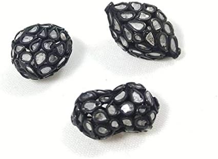 Jade Black Pave Diamond 925 Silver Beads - 925 Sterling Silver Spacer Beads - Silver FInding - Rose cut Polki Diamond Beads - Pave Beads