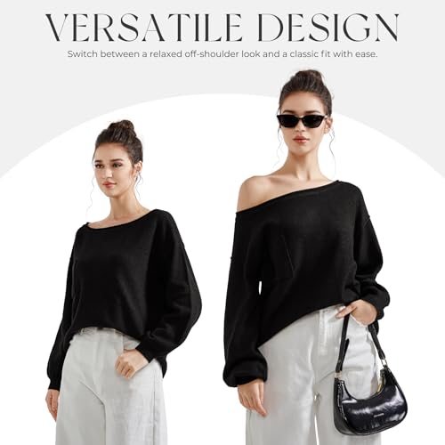 SUUKSESS Women Off The Shoulder Fall Sweaters Long Sleeve Boat Neck Oversized Pullover Sweater Tops