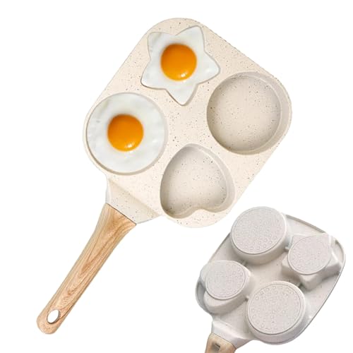 FEIDEIGEI 4-Cup Nonstick Omelette Skillet Egg Frying Pan,Pancake Pan,Egg Rings for Frying Eggs,Egg Mold for Breakfast Sandwiches,Suitable for Gas Stove & Induction Cookware (Beige)