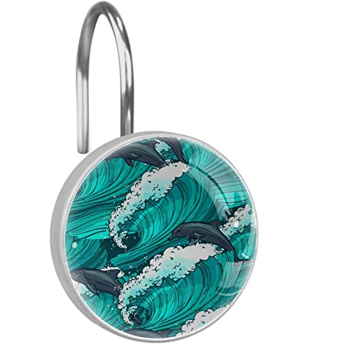 Crochets rideau de douche vagues en acier inoxydable design chic pour salle de bain