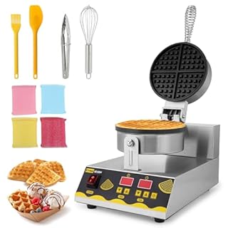 Dyna-Living Commercial Waffle Maker Intelligent Restaurant Waffle Machine Intelligent Non-stick Round Waffle Machine Stainless Steel Waffle Iron Machine Professional Waffle Maker for Restaurant, 1200W