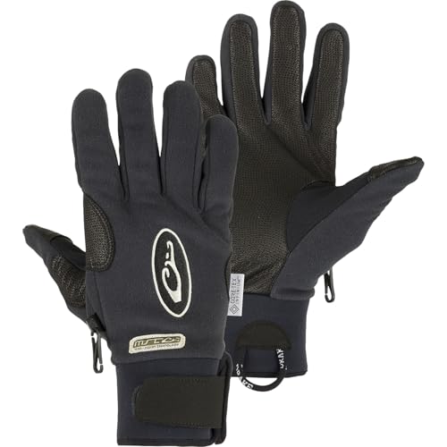 Drake Waterfowl Men's MST Windstopper Warm Breathable Fleece Outdoor Waterfowl Hunting Shooter's Gloves with Leather Palm, Black, Small