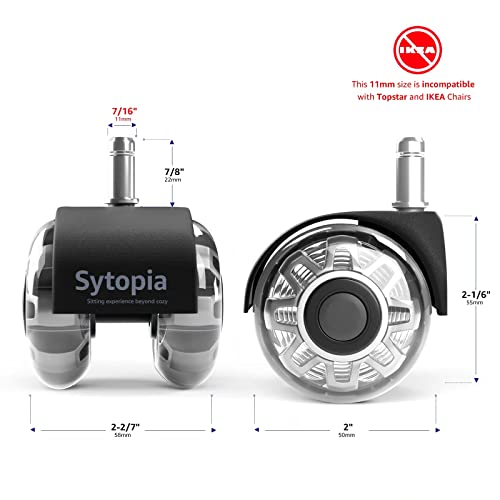 Sytopia Office Chair Caster Wheel Replacement Suitable For All Floors And Carpets, Heavy Duty Rollerblade Chair Wheels, Universal Caster Wheels Size(11X22 Mm) #TOP2