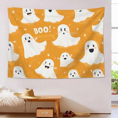 Tapiz de fantasma lindo para decorar tu dormitorio con estilo de Halloween en color ámbar 2