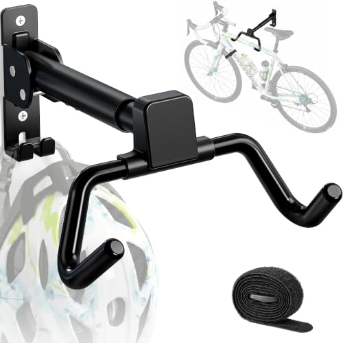 monTEK Fahrrad Wandhalterung Winkel und Wandabstand einstellbar Fahrradhalterung Wand Klappbar 30kg Tragfähigkeit Ausziehbar Fahrradaufbewahrung mit Helmhaken für Garage 1 Stück