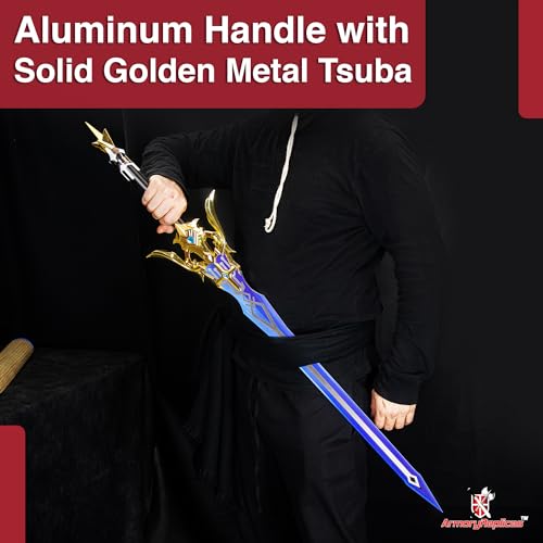 Armory Replicas™ - Genshin Impact Replica Sword - 27-Inch Stainless Steel Blade, Video Game Collectible with Printed Blue Finish, Wooden Handle, and Gold Zinc Alloy Accents - Thumbnail 5