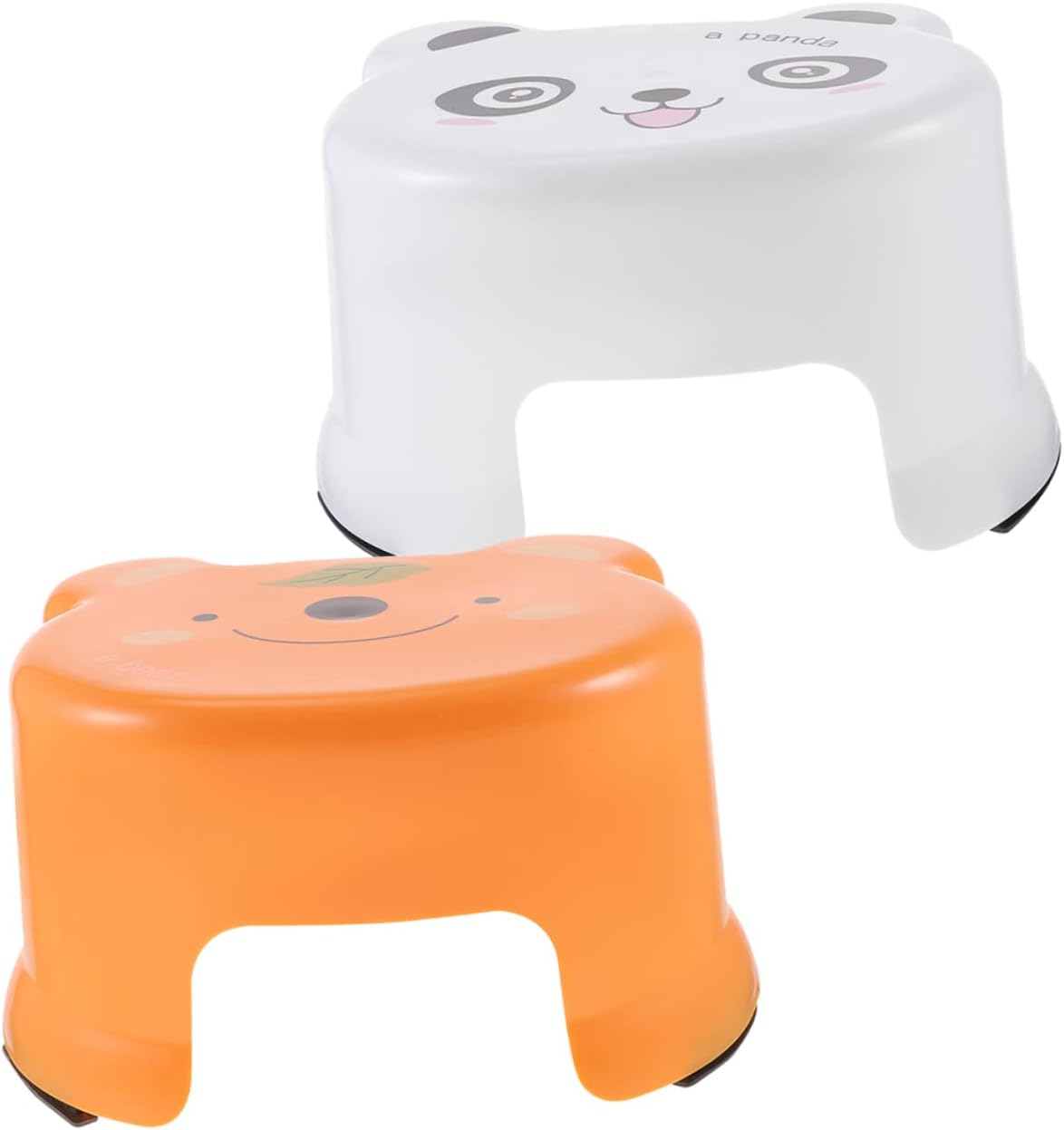 Amosfun 2pcs Cartoon Plastic Step Stool Anti-Skid Stool for Boy Girl Lightweight Bathroom Shower Use Safe and Design Orange White