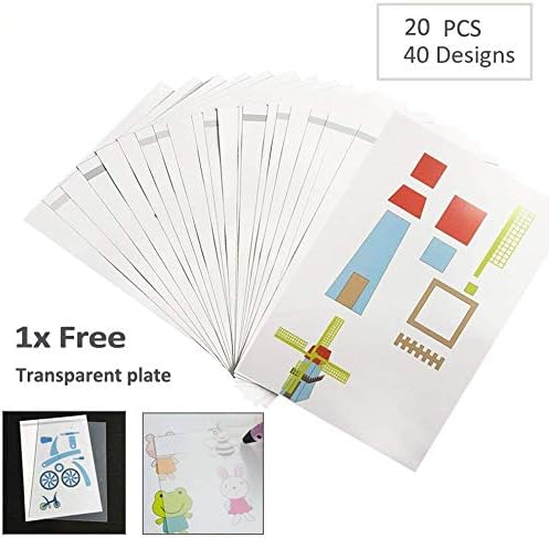 Ipeson 3D Drawing Pen Templates, 3D Picture Drawing Paper Mould Cartoon DIY Children Gift Toy, 3D Pen Drawing Stencils (20pcs,40 Designs)