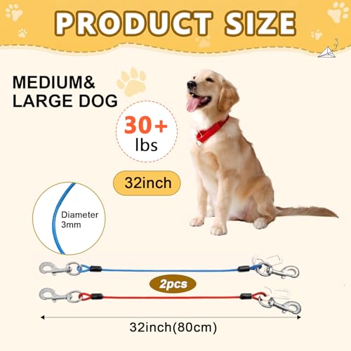 ChAusa 2 Stück Anschnallgurt Hund Auto 80cm Hunde Sicherheitsgurt Hundegurt Auto Hunde Anschnallgurt Auto Bissfeste Hundeleine aus Stahldraht PVC für alle Hunderassen Katzen& Autotypen(Blau+Rot)