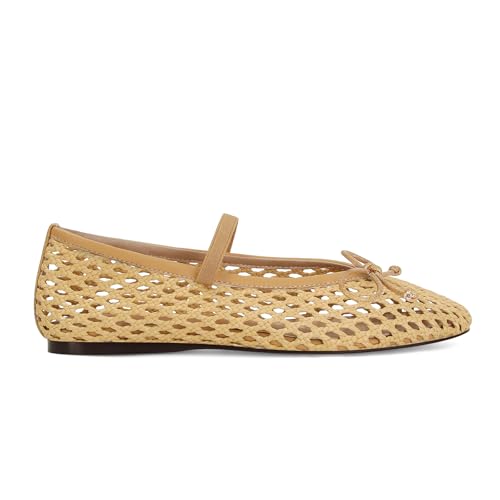 Image of ZJGZF Woven Ballet Flats for Women Cute Raffia Mary Janes Bow Elastic Strap Summer Straw Comfortable Casual Dressy Shoes