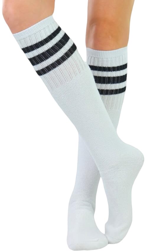 Image of ToBeInStyle Unisex Knee High Cotton Tube Athletic Thick Socks w /Stripe Top
