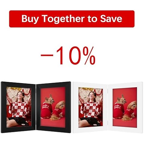 Picrit Double 5x7 Picture Frame Hinged Folding Photo Frame.（Black+White） Cover