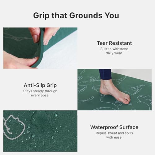 Image of CULT Yoga Mat - Premium TPE Yoga Mat for Woman & Man | 6mm Extra-Thick Cushioning Anti-Slip Yoga Mats for Kids & Adults | Non-Toxic Latex-Free Workout Exercise Mat with Travel Strap (Forest Green)