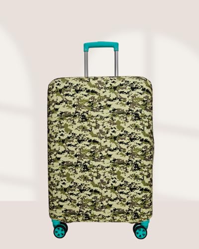 Image of Printed Polyester Suitcase Cover Stretchable Luggage Protector Trolley Bag Cover Travel Accessory (Army Mehndi Dot-M)
