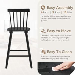 Lue bona windsor wooden bar stools set of 4 for kitchen island farmhouse 24 inch counter height stools chairs with spindle back black  urban country home decor