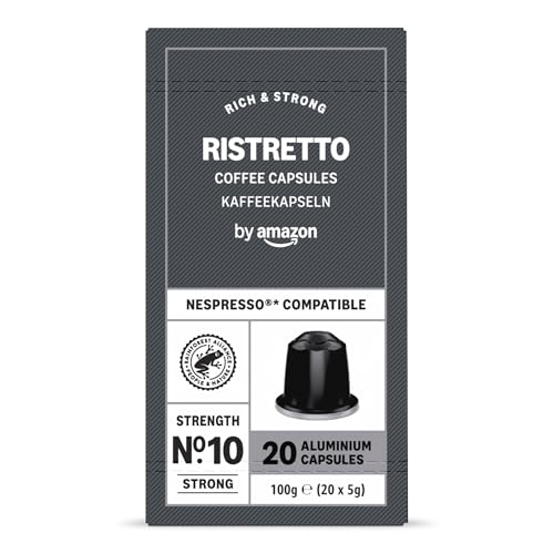 Cápsula de café Ristretto by Amazon, compatible con máquinas Nespresso, con un diseño de aluminio y 20 cápsulas por paquete