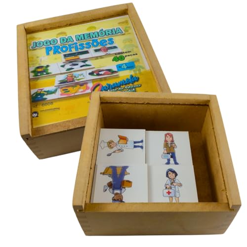 Jogo Memória Profissões Caça-Palavras Quebra-Cabeça Brinquedo Pedagógico Madeira MDF 40 Peças Estimu