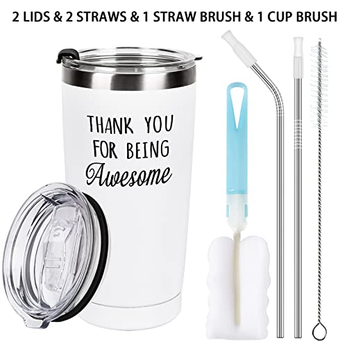 Lifecapido Thank You Gifts, Thank You For Being Awesome Stainless Steel Insulated Travel Tumbler, Appreciation Christmas Graduation Gifts For Women Men Coworkers Teacher Employees Friends(20Oz, White) #TOP6