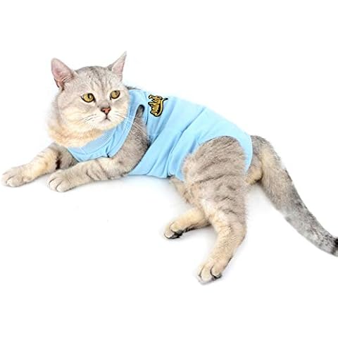Ranphy Traje de recuperación de Gato para heridas Abdominales o Enfermedades de la Piel, algodón Suave, Transpirable, Cuello E, Alternativa después de la cirugía, Ropa antilamidos Cover