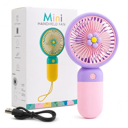 Image of CERLINK Portable Rechargeable Mini Hand Fan | 400mAh USB Handheld Small Fan with Heavy Backup | Silent Personal Pocket Cooling Fan for Travel, Office Desk, Makeup, Kitchen, and Kids (Multicolor)