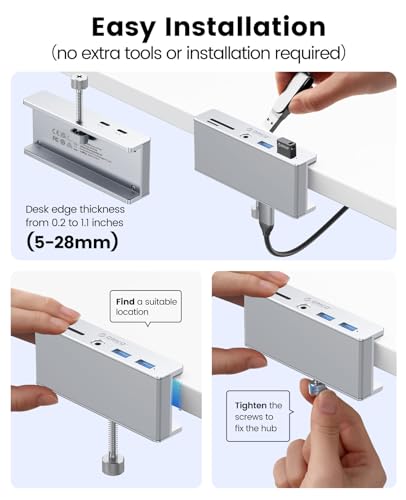Hub USB 3.0, Hub USB a pinza con lettore di schede SD/TF, Splitter USB con 2 porte USB-A 3.0, audio da 3,5 mm, 5 Gbps, collegamento alimentazione 5V, per monitor, desktop - Hub USB - Immagine 3