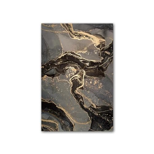 Affiche fluide abstraite moderne noir et or 40x60 cm x 2 - 4