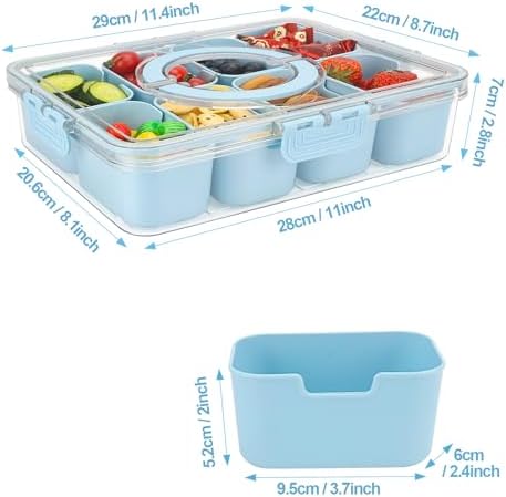 shopwithgreen 8 Compartment Snack Box Container, Divided Serving Tray with Lid and Handle, Portable Snackle Box for Veggies, Fruit, Nuts, Candy (L (1 PC Blue)) — view 6