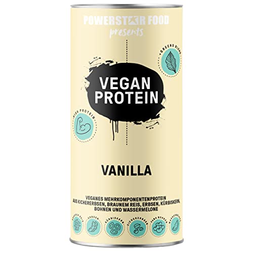 VEGAN PROTEIN | Rein pflanzliches 6-Komponenten Protein | Sojafrei, glutenfrei, laktosefrei, antiallergen | Kein Zuckerzusatz | Mit 10 Superfoods ergänzt | Stevia gesüßt | 500g | Vanilla Cover