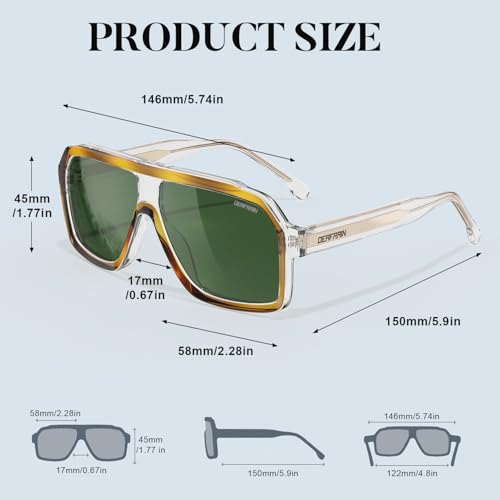 Image of DEAFRAIN Polarized Sunglasses for Men Women, Acetate Pilot Classic Retro 90s UV Protection Fashion Driving Beach Shades