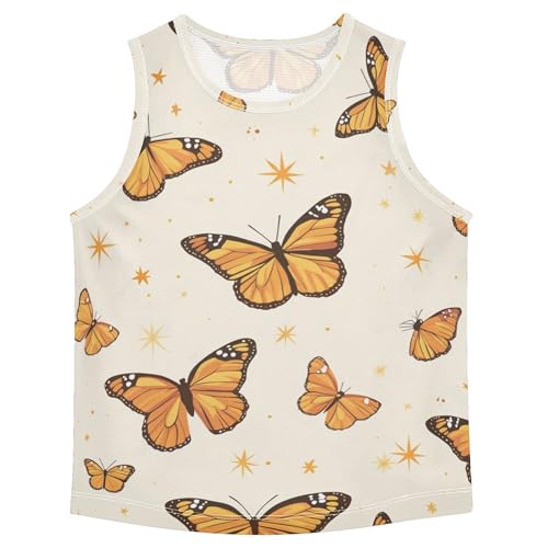 JUNZAN Monarch Butterflies Stars Boys Tank Top Sleeveless Kids Vest Volleyball Shirts for Outdoor Beach Fitness Work Out 3T