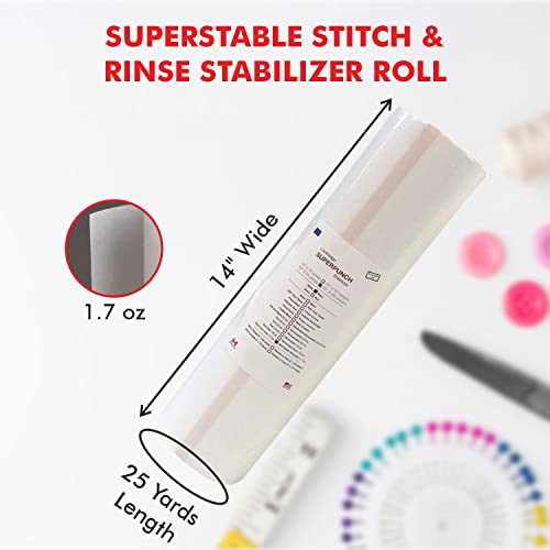 Superpunch Stitch & Rinse Stabilizer, Tear Away Stabilizer For Embroidery - 1.7 Oz 14 Inch X 25 Yard Roll, Superstable Machine Embroidery Backing, Water Soluble Stabilizer, Made In Usa #TOP1