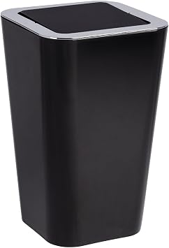 WENKO Small Trash Can with Swing Top Lid, Mini Waste Basket, Stylish Garbage Bin for Bathroom, Bedroom, Kitchen, 1.6 Gallon, 7.1 x 11.2 x 7.1 in, Black