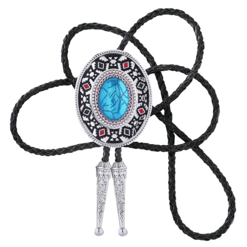 Image of Jeilwiy Bolo Tie for Men Western Cowboy Tie Necklace Gold Bolo Tie Leather Necktie Halloween Tie Accessories for Women