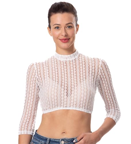 Dirndlwelle Dirndl Bluse Damen Hochgeschlossen Dirndlbluse Spitze...