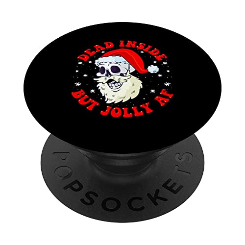Dead Inside But Jolly AF Skull Santa Hat Christmas Lights PopSockets Swappable PopGrip, Black