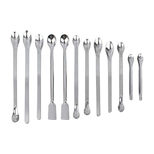 AUEAR, 12 Pack Stainless Steel Lab Spatula Micro Scoop Mixing Reagent Laboratory Sampling Spoon Tweezers Medicine Spatula 22cm Long