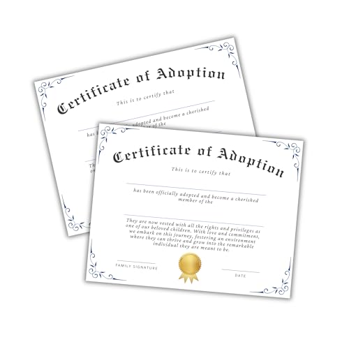 Certificate of Adoption on Linen 6pk 8.5x11” Family Gottcha Day Court Legal Record Momento Animal New Parents Gift for New Parents Frame