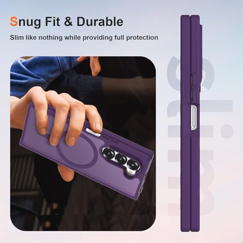 Image of ORETECH Magnetic Case Compatible with Samsung Galaxy Z Fold 6 Case, Translucent Back Non-Slip Hard PC Shockproof Bumper Protective Phone Case Cover for Samsung Z Fold 6 - Deep Purple | Translucent Back Non-Slip Hard PC Shockproof Bumper Protective Phone Cover