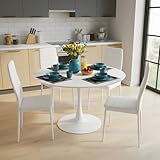 Tavolo rotondo con 4 sedie: scopri questo set tavolo e sedie da pranzo, composto da un tavolo da pranzo rotondo bianco da 110 cm e 4 sedie imbottite, ideale per creare una zona pranzo calda e accogliente. Offrendo uno spazio generoso per quattro persone, questo tavolo e sedie da pranzo è perfetto per i pasti quotidiani o le cene intime
