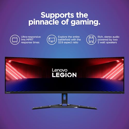 Image of Lenovo Legion R45w-30 Gaming Monitor, 44.5 inch 32:9 Curved, DualQHD Resolution, 170Hz Refresh, 1ms MPRT, AMD FreeSync Premium Pro, HDR400, KVM, USB-C, RJ45, Lift /Tilt /Swivel Stand, 450 nits, Black