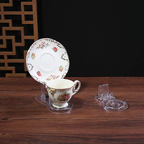 Hipiwe Acrylic Tea Cup Saucer Display Stands Clear Dinnerware Display Easel Stand Teacup Sets Plate Holder, Pack of 5 , High Legs - Thumbnail 7