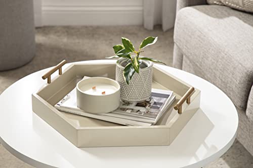 Image of Kate and Laurel Lipton Modern Hexagon Tray; 18 x 18; Sand; Midcentury Decorative Serving Tray for Storage and Display